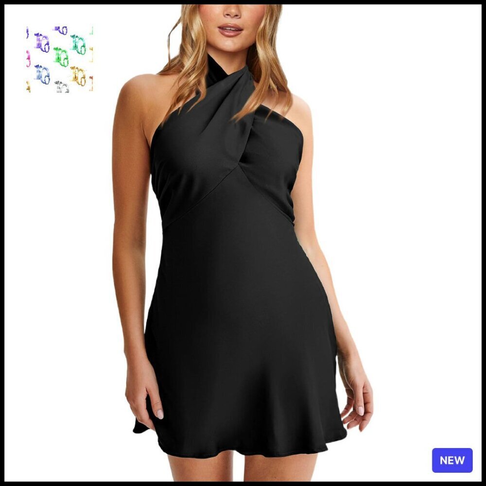 Satin Mini Dress Elegant Halter Wrap Formal Evening Party Wear